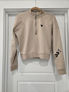 Guess Women’s Beige Sweatsuit Set Crop Pullover & Joggers Size Small